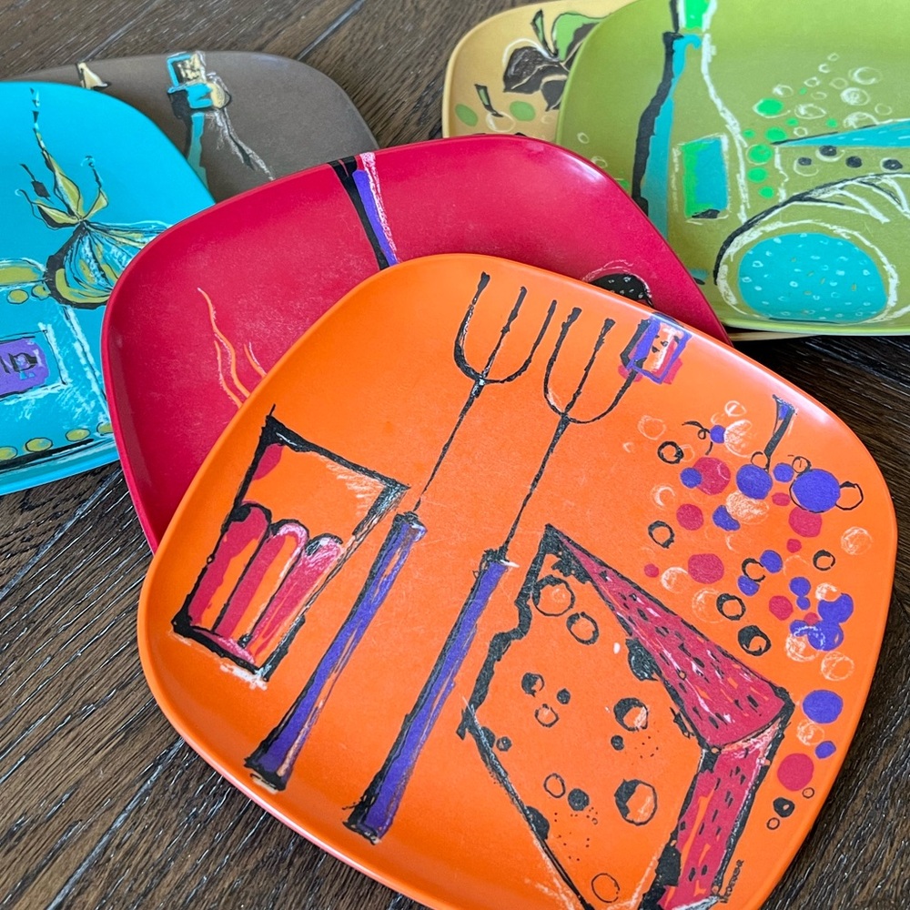 FISKARS FINLAND Melamine Retro Cocktail Plates Set of 6 - Picture 5 of 15